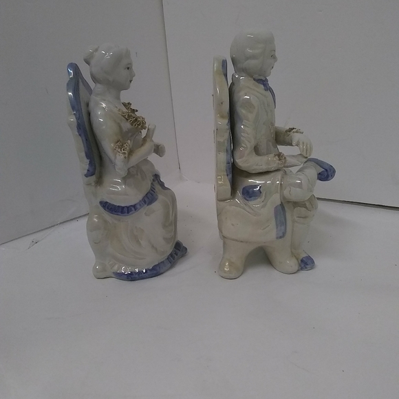VTGE Male & Female Victorian Figurines 8" Blue & White w/Gold Trim Collectible - Picture 8 of 8